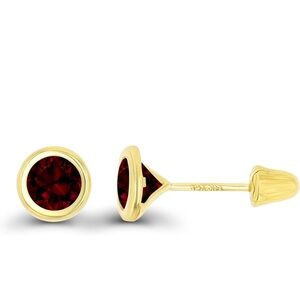 14K Gold Garnet Stud Earrings ❤️ | Red Bezel Screw Back | Authentic | 0.157 in